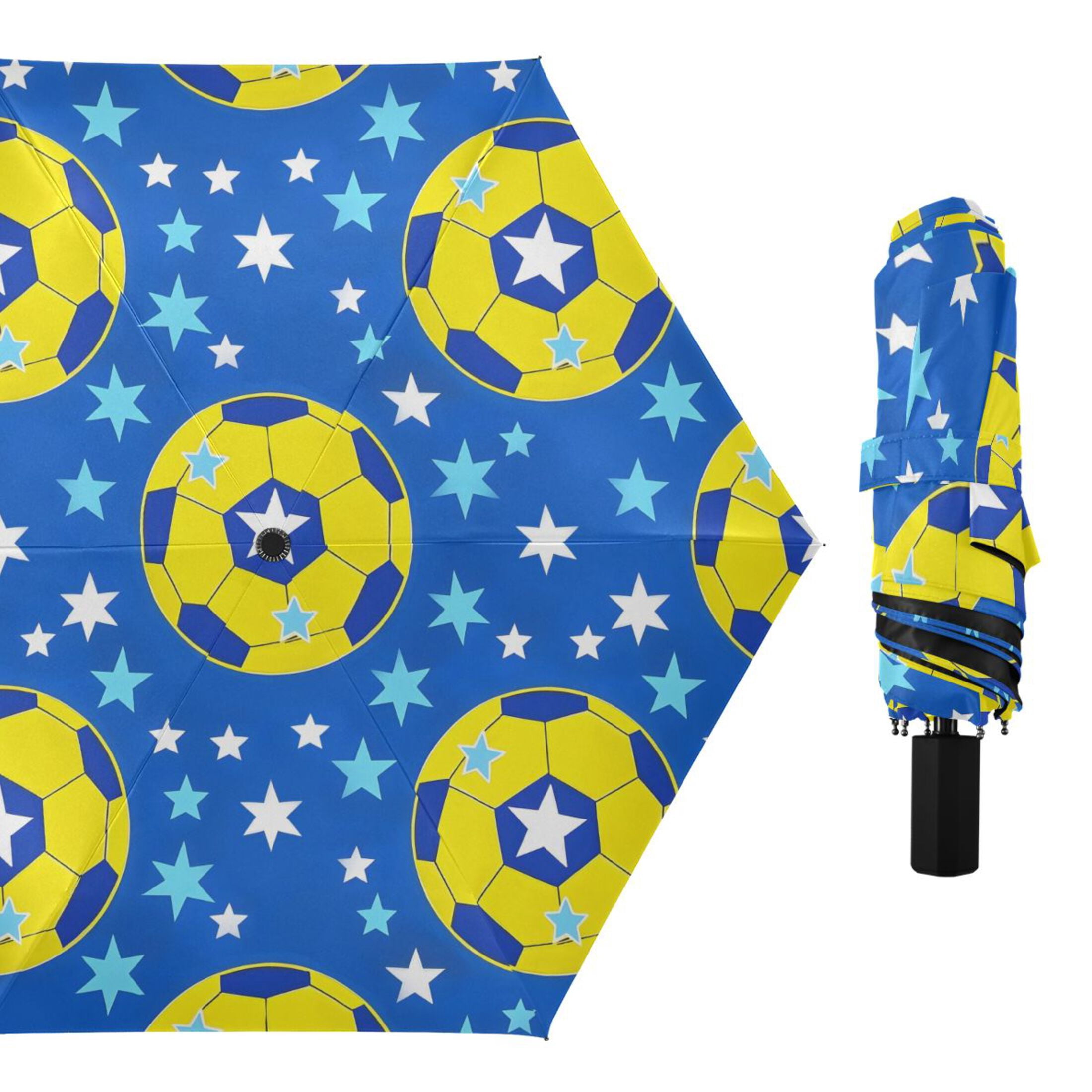 ALAZA Soccer Star Footballs UPF 50+ Compact Folding Umbrella for Rain Travel Umbrella Packable
