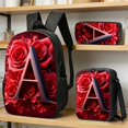 thumbnail image 1 of Roses and 3D Letter A Design Backpack, Pouch & Lunchbox Set. Print, Color. Ideal for Commuting, Business, Casual Use. Stylish, Adult-oriented., 1 of 5