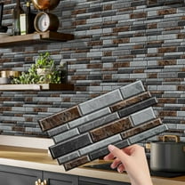 12Pcs Self Adhesive Brown Gray Marbling DIY Tiles Stickers 4.72 x 9.68inch Wall Decals Mosaic Brick Waterproof Peel and Stick Backsplash Decor