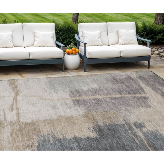 8' X 10' Gray Charcoal And Beige Abstract Washable Indoor Outdoor Area Rug