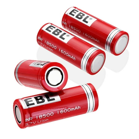 EBL 4-Pack 18500 Battery 3.7V 1600mAh Li-ion Rechargeable Batteries for LED Flashlight