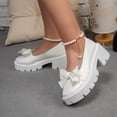 thumbnail image 2 of SCHUHLAND Elegant White Mary Janes Women's High Heel Chunky Platform Pumps with Pearl Chain & Bowknot, Round Toe, Buckle Strap, 2 of 10