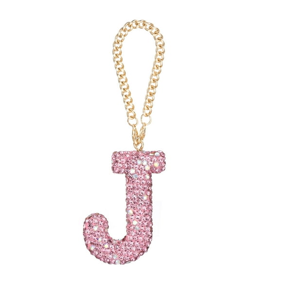 Encanto de carta de coche Bling, letra inicial J, adornos de cristal colgantes para el espejo retrovisor del coche, bolsas y tazas, rosa