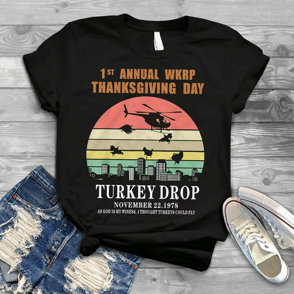 Turkey Thanksgiving Wkrp Turkey Drop T-Shirt First Annual WKRP, Thanksgiving Shirt