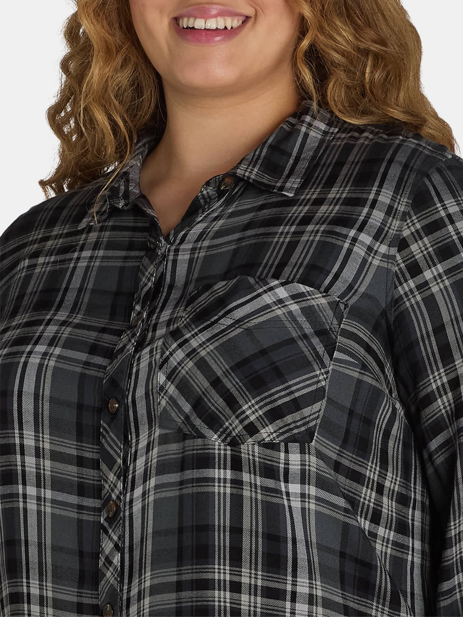 Terra & Sky Women's Plus Plaid Button-Down Shirt, Sizes 0X-5X