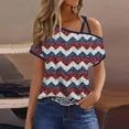 thumbnail image 2 of SELONE 4th of July Work Shirts for Women Stripe Pullover One Shoulder Short Sleeve Tops Patriotic Graphic Clothes, 2 of 4
