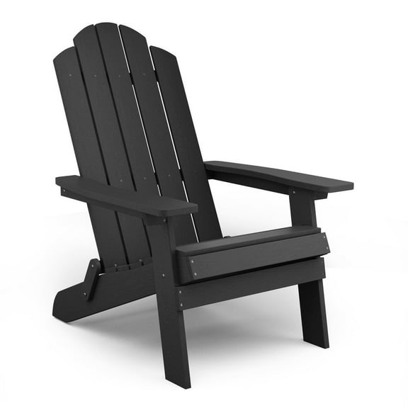 WINSOON All Weather HIPS Outdoor Folding Adirondack Chair Outdoor Garden Patio Chair-Black