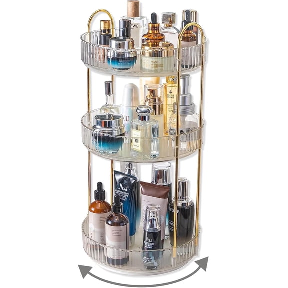 360 Rotating Makeup Organizer,3 Tier Large Capacity Make Up Organizers and Storage,Skincare Perfume Vanity Organizers,Bathroom Cosmetics Storage Organizer Countertop (Clear-3 Tier)