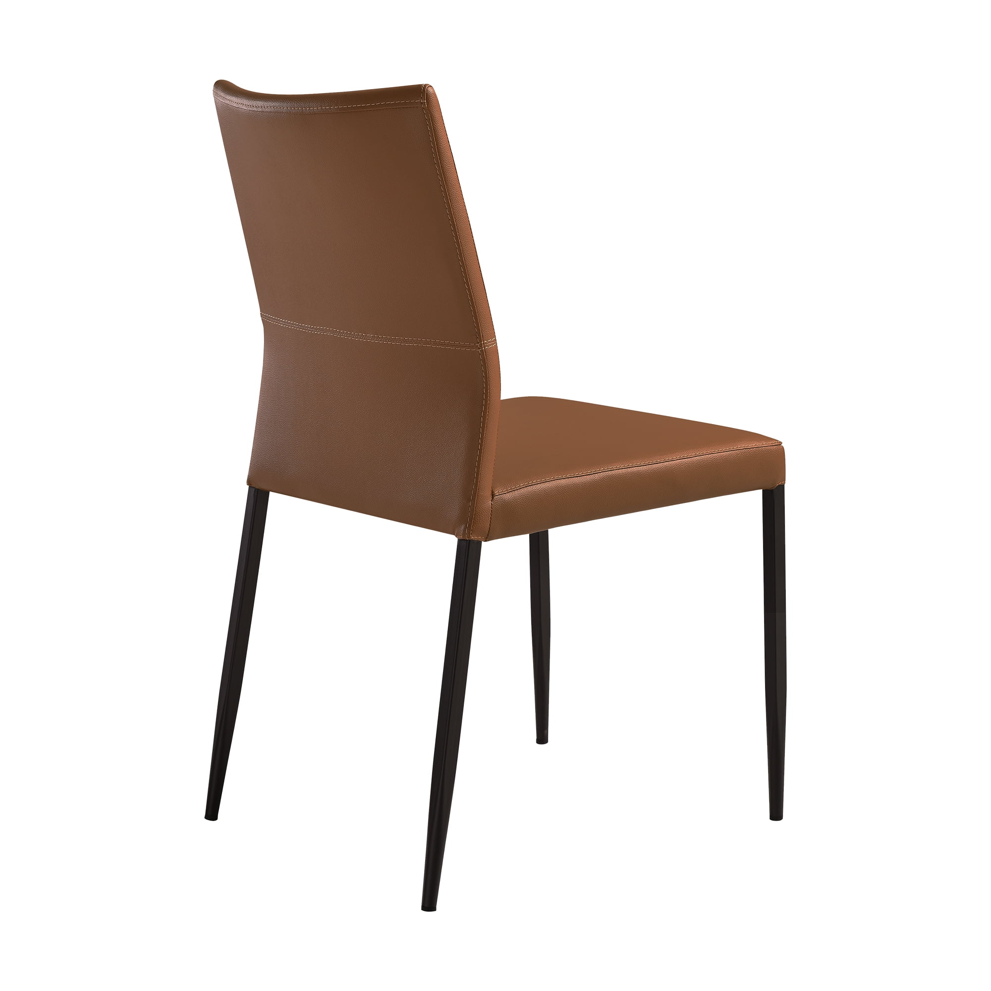 Kash Upholstered Dining Chair in Brown Faux Leather with Black Metal Legs - Set of 6