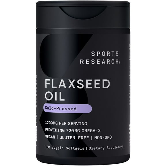 Sports Research® Vegan Flaxseed Oil 1200mg w/ ALA Omega 3 Non-GMO (180 Softgels)