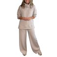 thumbnail image 2 of Women's Elegant Mock Neck Sweatshirt and Wide Leg Pants Set, Fall Winter Two Piece Outfit, Casual Lounge Set, Matching Sweatsuit, Athleisure Set Pink XXL, 2 of 7
