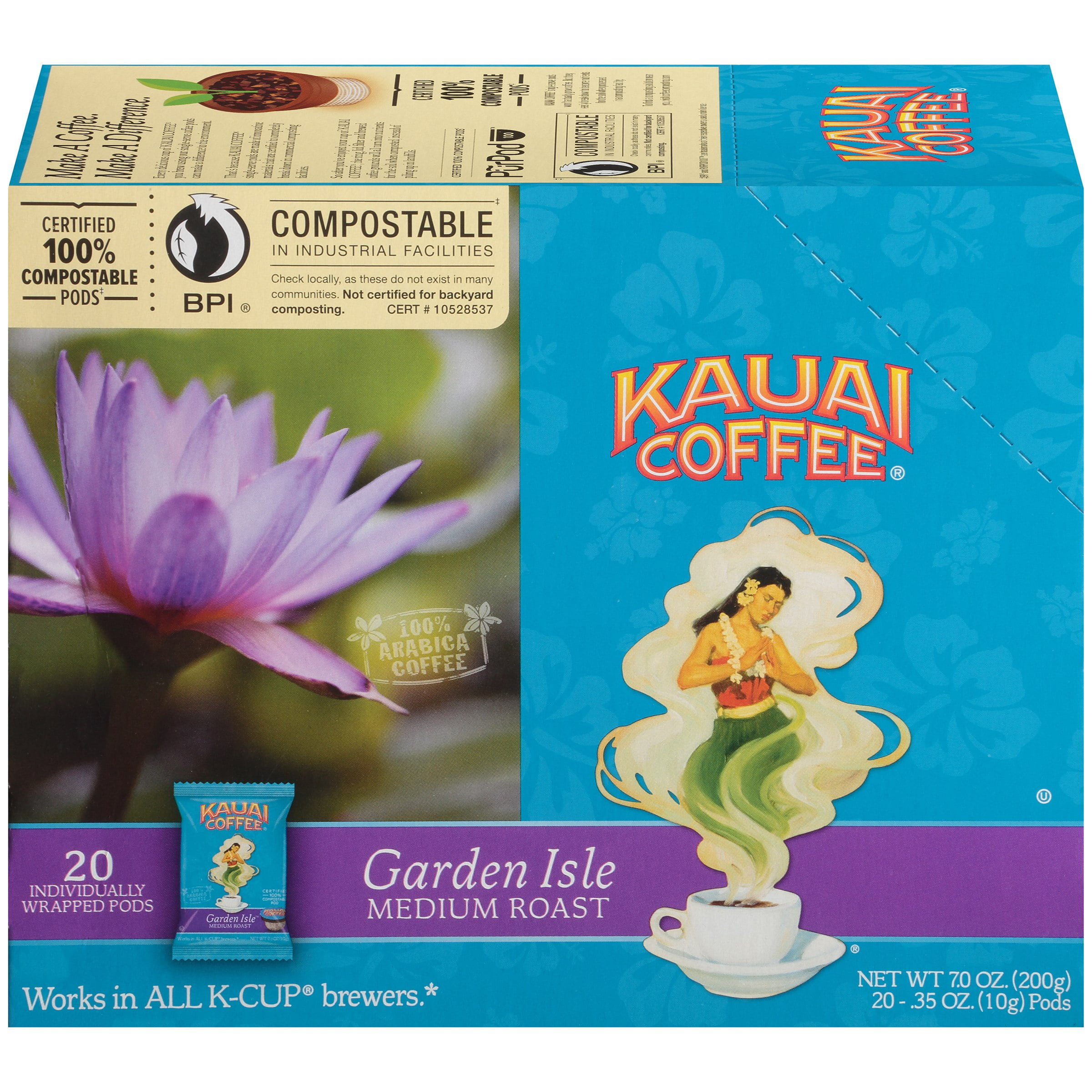 Kauai Coffee Garden Isle Hawaiian KCup Coffee Pods, Medium Roast, 20