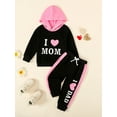 thumbnail image 2 of Suealasg Kids Girl Spring Outfits Clothes 6M 1T 2T 3T 4T Toddler Baby Girls Long Sleeve Letters Heart Print Hoodie Sweatshirt Sweatpants Set 2Pcs Valentines Day Clothing for Little Girl, 2 of 9