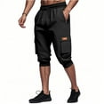 thumbnail image 4 of YLSDY Fashion Mens Cargo Pants Summer Casual Drawstring Elastic Waist Sweatpant Simple Athletic Capri Pant with Pocket Black L, 4 of 8
