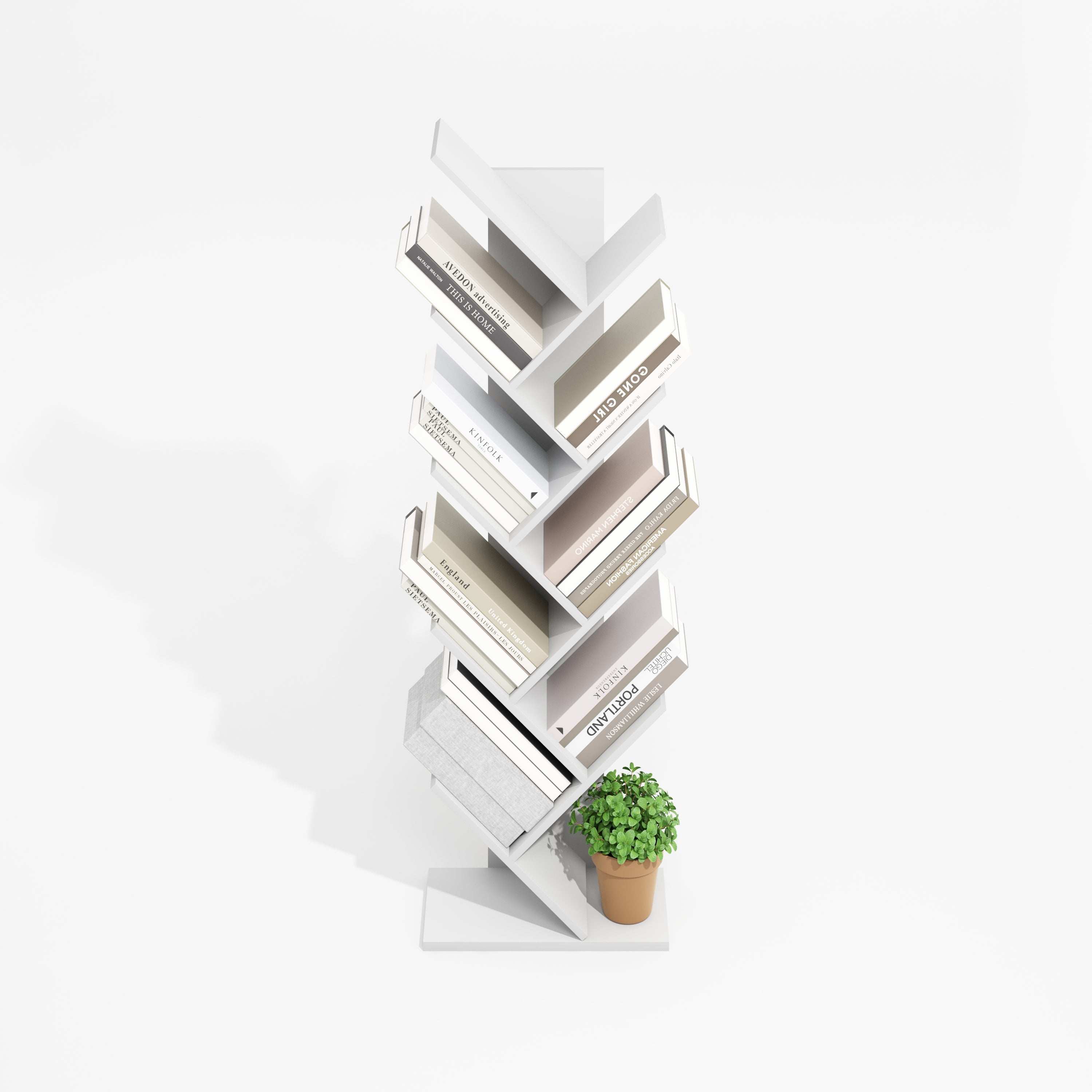 Furinno Tree Bookshelf 9-Tier Floor Standing Tree Bookcase, Plain White