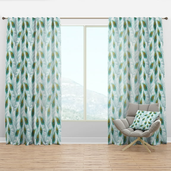 Designart 'Peacock Feathers Pattern I' Modern & Contemporary Curtain Panel