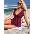 thumbnail image 5 of Beautyin Women Flowy Bikini Tank Top Solid Color Tankini Top Ruffled Shoulder Bathing Suit Top Deep V Neck Swimsuit Top, 5 of 5