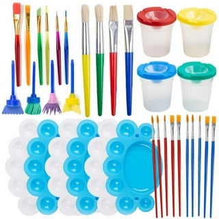 30pcs Spill-Proof Paint Cups with Paint Brushes and Lids, Stoncel No Spill Paint Cups with Colored Lids, Paint Containers with Lids Toddler Paint Set