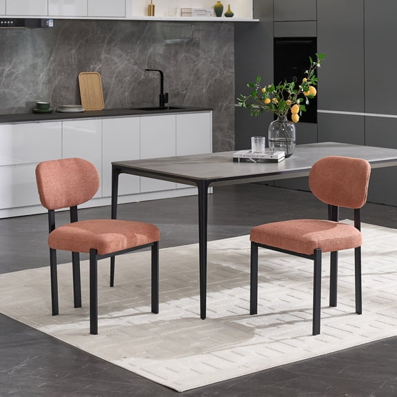 Modern Dining Room Chairs Set of 2 Mid-Century Upholstered Kitchen Chairs with Black Metal Legs, Stylish & Ergonomic Design for Home & Living Space Use Black, Orange