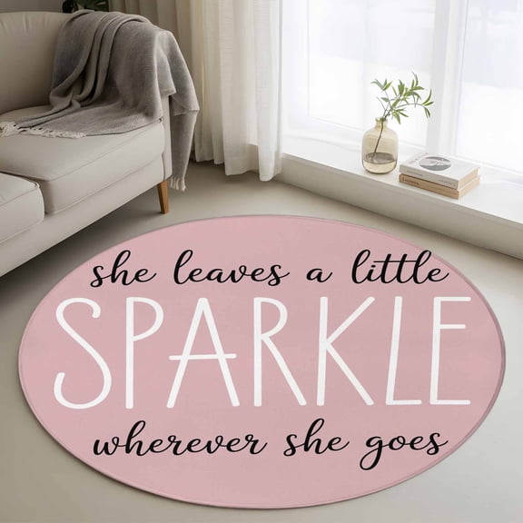 Round Rugs 3 Ft, Pink Non Slip Area Rugs for Kitchen Bedroom Entryway, She Leaves A Little SPARKLE Wherever She Goes Washable Carpet Runner Rug Floor Mats for Bedroom Home Decor