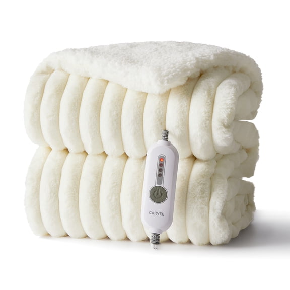 Electric Throw Blanket, Ultra Soft Striped Faux Rabbit Fur Blanket Heated Throw with 4 Heat Settings, 10-Hour Auto Off