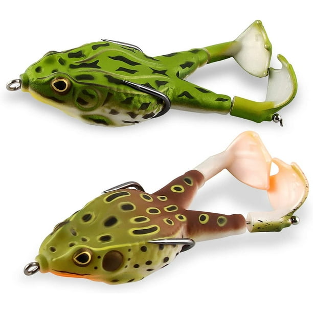 Frog Lures, 2 Pieces Frog Fishing Lures, Fishing Lures, 9cm Double  Propellers Frog, Soft Bait with 3D Eyes, 360° Rotating Tail Artificial Soft  Lure