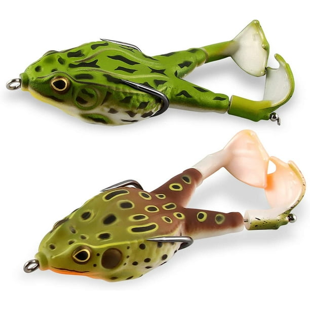 Frog Lures, 2 Pieces Frog Fishing Lures, Fishing Lures, 9cm Double  Propellers Frog, Soft Bait with 3D Eyes, 360° Rotating Tail Artificial Soft  Lure 