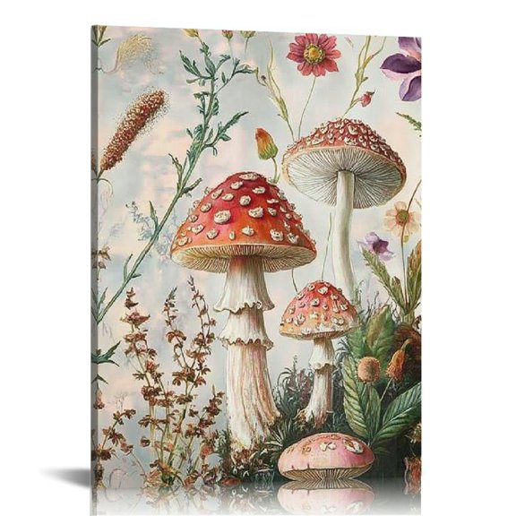 Creowell Mushrooms Flowers Plants Wall Decor Canvas Prints Art Home Living Room Bathroom Bedroom Office 12x16in