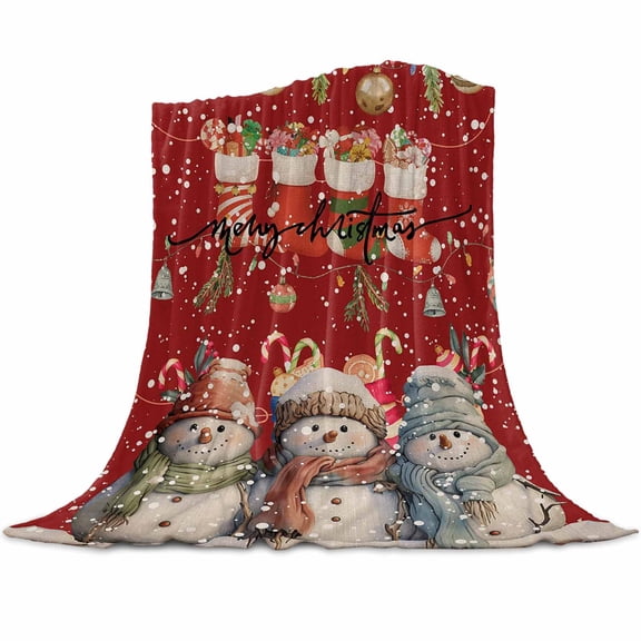 Christmas Cartoon Flannel Blanket for Bed,Travel and Camping, Snowman with Christmas Stocking Super Soft Cozy Blanket for All Seasons 40"x50"