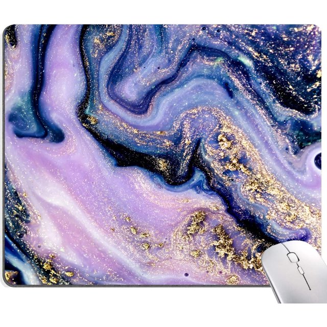 Purple Navy Gold Marble Mouse Pad PremiumTextured Marbling, Square Waterproof NonSlip Rubber Base, Ideal for Office Laptop Desk, Adds Sophistication and Style, 9.5x7.9 Inch