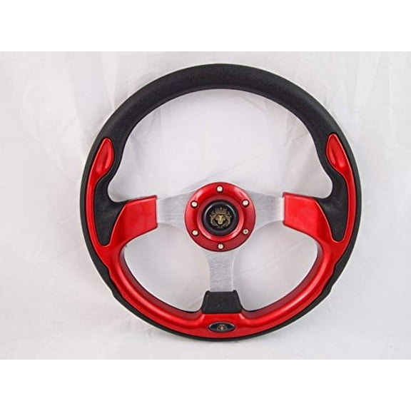 New World Motoring YAMAHA GOLF CART & POLARIS RHINO RED steering wheel W/ Chrome Adapter 3 spoke