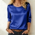 thumbnail image 2 of mgoYE Women Silk Satin Tops Short Sleeve Blouse Crew Neck Shirts Business Casual Outfits(Blue,L), 2 of 9