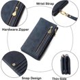 thumbnail image 3 of 1 Uds. Cartera de cuero suave para mujer, bolso de mano con múltiples ranuras para tarjetas, bolso de mano con cremallera de gran capacidad y correa para la muñeca (azul), 3 of 5