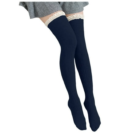 SUNYCUTER Knit Solid High Women s Splice Lace Socks Stocking Stocks Long Socks Lace Women Lingerie Gymnastics Tights Stockings Warm Hosiery for Women Control Top Mom Said Stoking Spanks Hosiery Tights