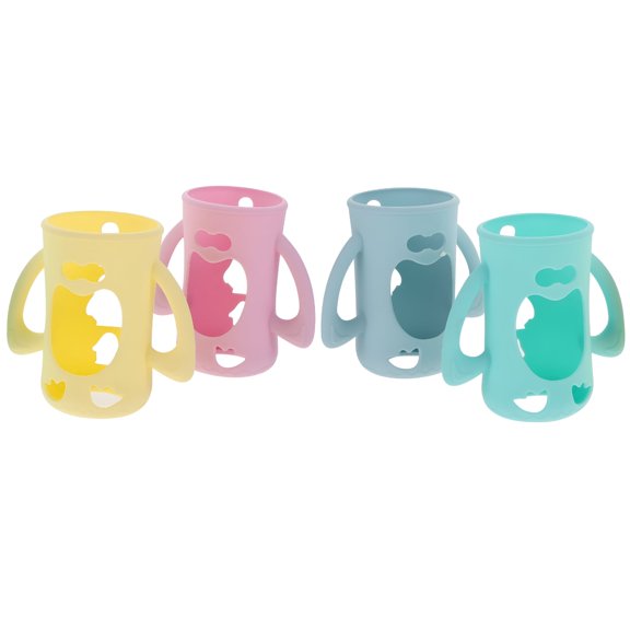 ACDANC 4 Pcs Baby Bottle Protector Glass Sleeve Nursing Cover Feeding Silica Gel