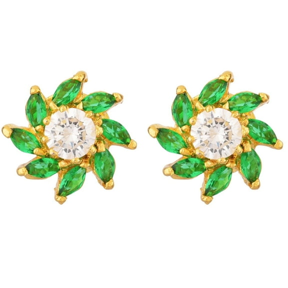 Efulgenz Indian Jewelry Cubic Zirconia CZ Floral Round Stud Earring for Women and - Green