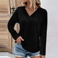 thumbnail image 2 of LEAVINGSUO Long Sleeve T-Shirt Women's Fashion Solid Loose T-Shirt Long Sleeves Blouse V-Neck Casual Tops, 2 of 5
