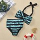 thumbnail image 2 of Conjunto de Bikini para niña bebé, traje de baño de rayas brillantes, Tops Halter para niños, pantalones cortos de cintura alta, traje de baño, ropa de playa, 6-12 meses, azul Feliz Sencillez, 2 of 4