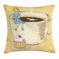 thumbnail image 1 of Dessert Throw Pillow Cushion Cover, Retro Dressed Lady Sitting on a Gigantic Coffee Mug and Sipping Coffee, Decorative Square Accent Pillow Case, 18 X 18 Inches, Apricot and Multicolor, by Ambesonne, 1 of 2