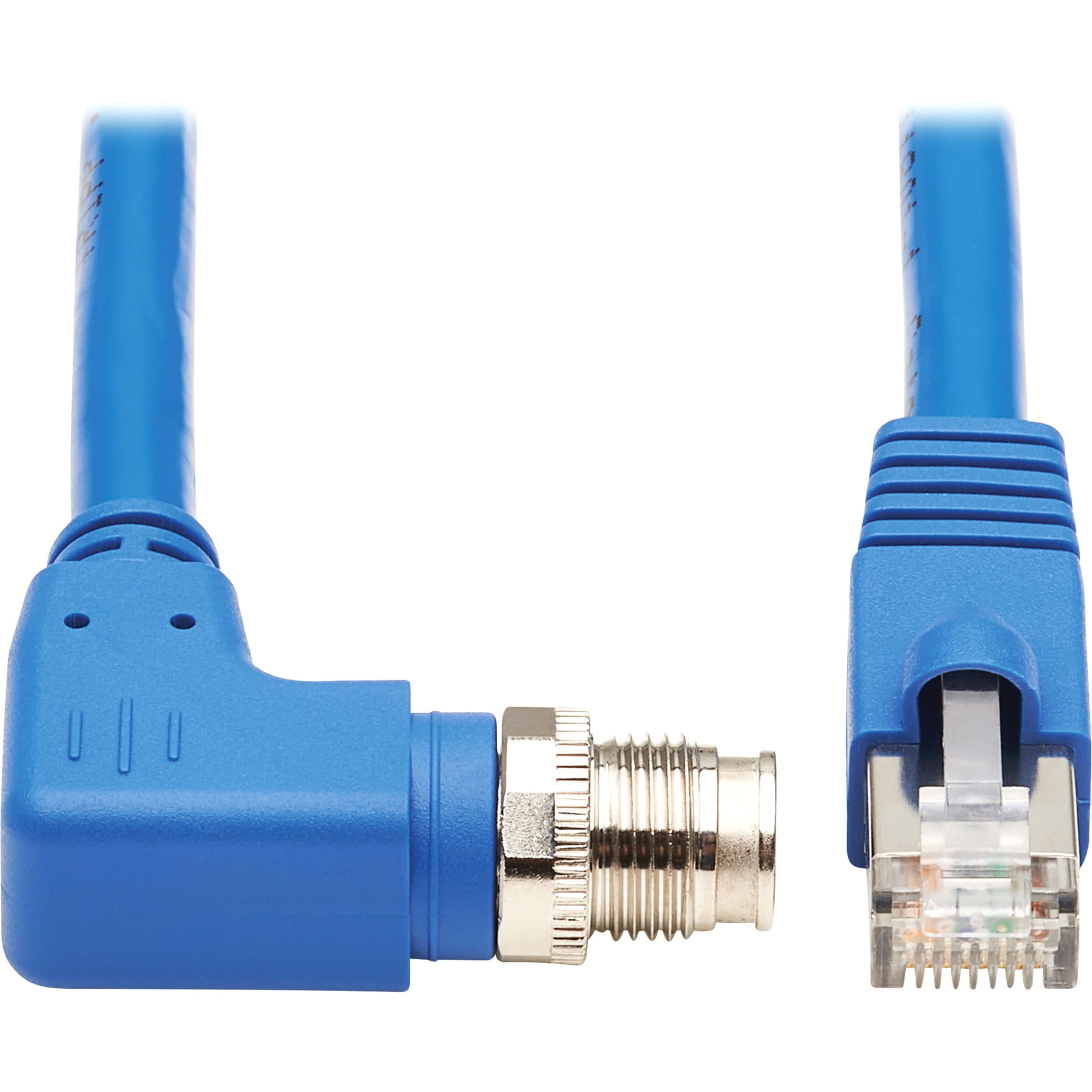 Tripp Lite M12 X-code Cat6a 10g F/UTP Cmr-lp Shielded Ethernet Cable (right-Angle M12 M/Rj45 M), Ip68, Poe, Blue, 3 M (9.8 Ft.) - Network Cable - Taa Compliant - 8 Pin M12-x (m) Right-Angled to Rj-45