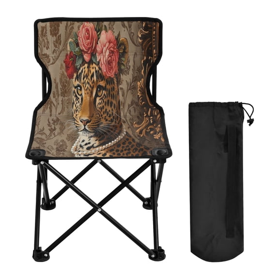 YAZAOO Camping Chairs Modern Leopard with Flowers and Pearls Pattern Folding chair