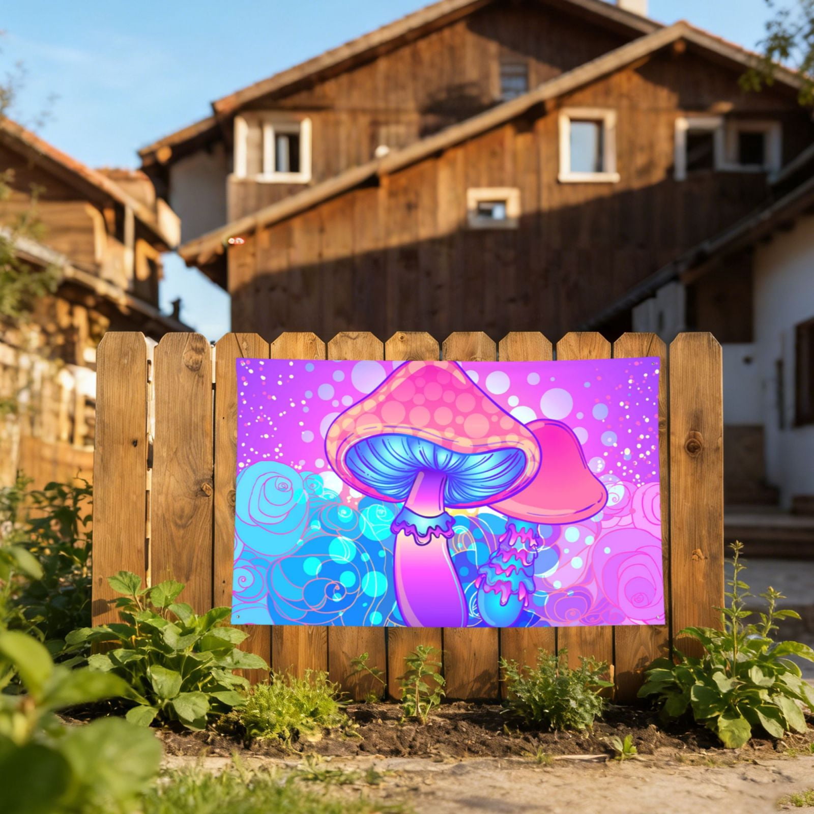 Magic Mushroom Geometry Psychedelic Four Hole Decorated Banner Flag for Garden Yard Home Decoration Indoor Outdoor 4x6 Ft