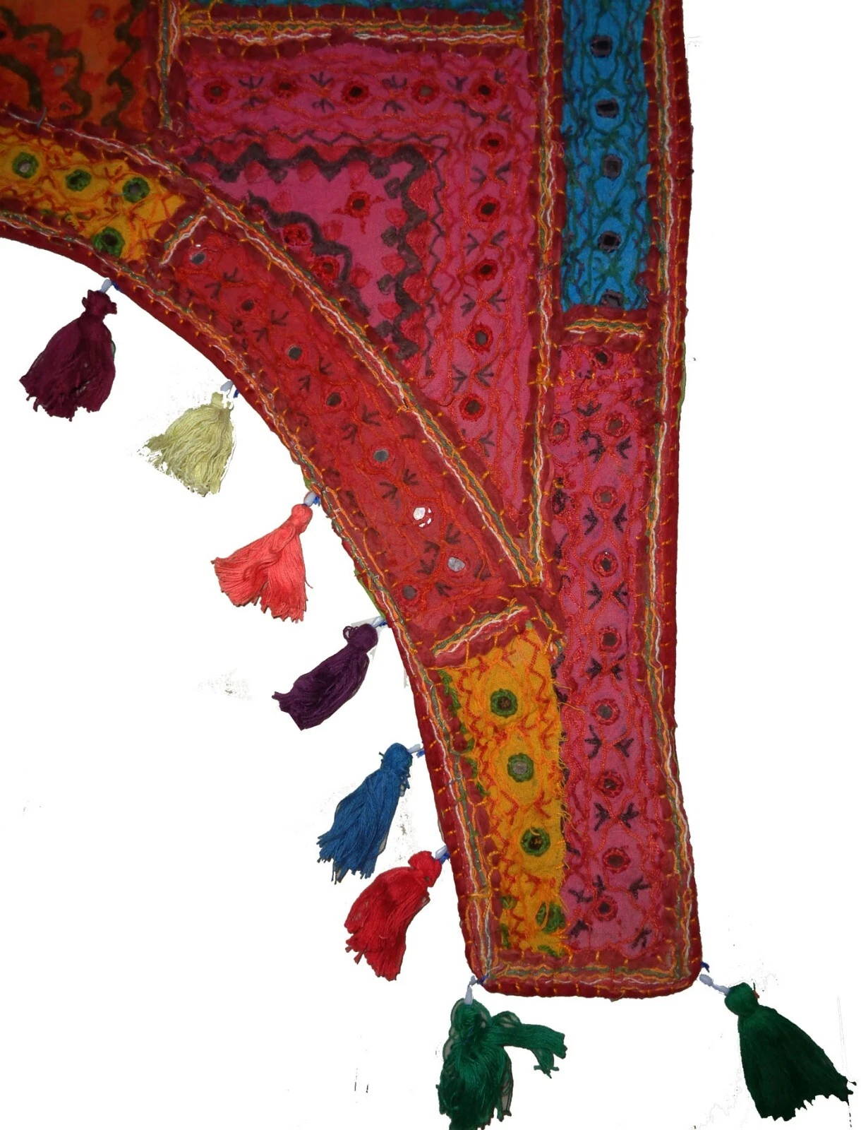Tugana Craft Boho Banjara Door Valance, Multicolored Beaded Patchwork Embroidered Tapestry