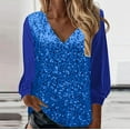 thumbnail image 2 of Jalioing Womens Sequin Blouse V-Neck Fashion Tunic Top Patchwork Long Sleeved Sparkly Dressy Shirt (Medium, Blue), 2 of 8