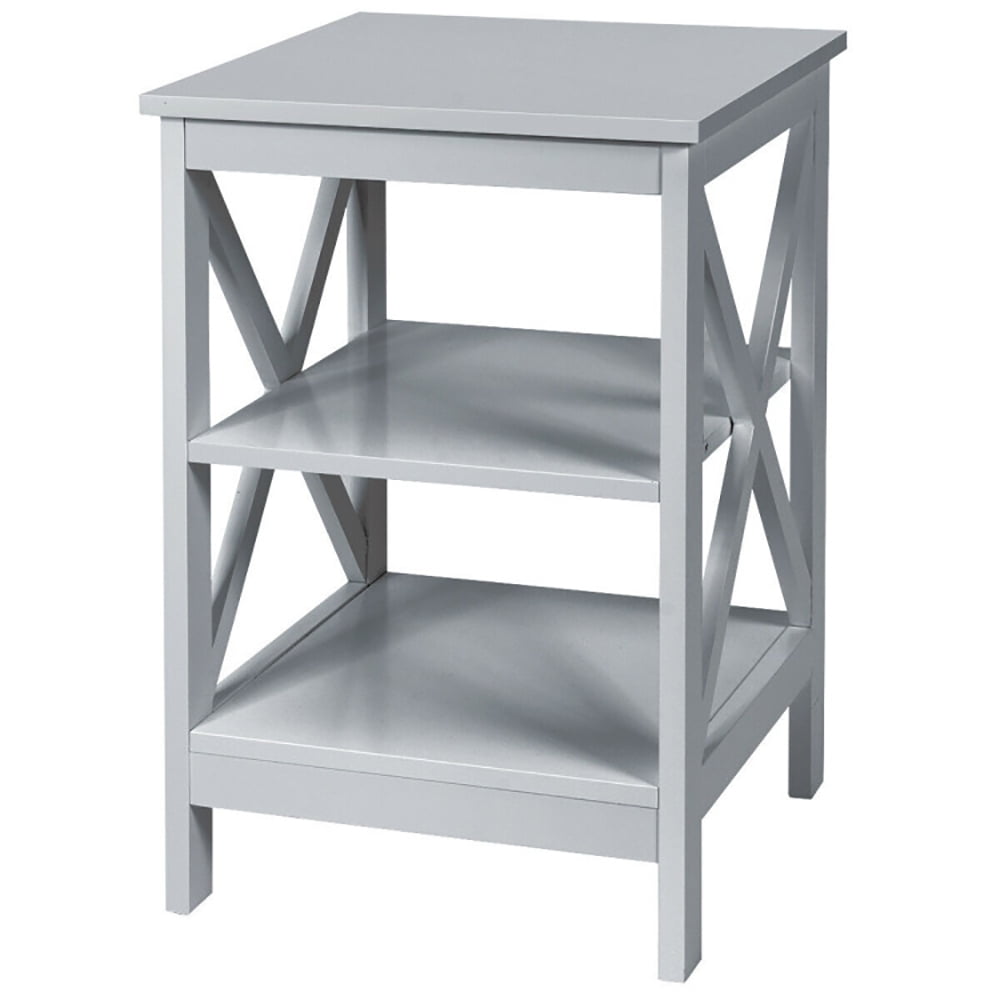 Finihen End Table, 3-Tier Nightstand End Table with X Design Storage, Bed Side Tables, for Living Room, Bedroom, Black Finihen End Table, 3-Tier Nightstand End Table with X Design Storage, Bed Side Tables, for Living Room, Bedroom, Black