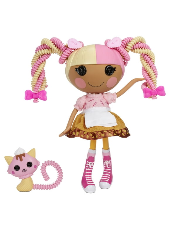 Lalaloopsy Silly Hair Doll Scoops Waffle Cone with Pet Cat Playset, 13" Ice Cream Theme Doll with Multicolor Hair & 11 Accessories in Reusable Salon Playset Package, Toys for Girls Ages 3 4 5+ to 103
