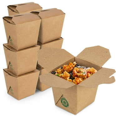 Fit Meal Prep 50 Pack 16 oz Chinese Take Out Boxes - 3.8x3” Plain Kraft Paperboard Food Containers, Leak and Grease Resistant Half Quart Size Asian Rectangle To Go Boxes, Candy Buffet Box and Party
