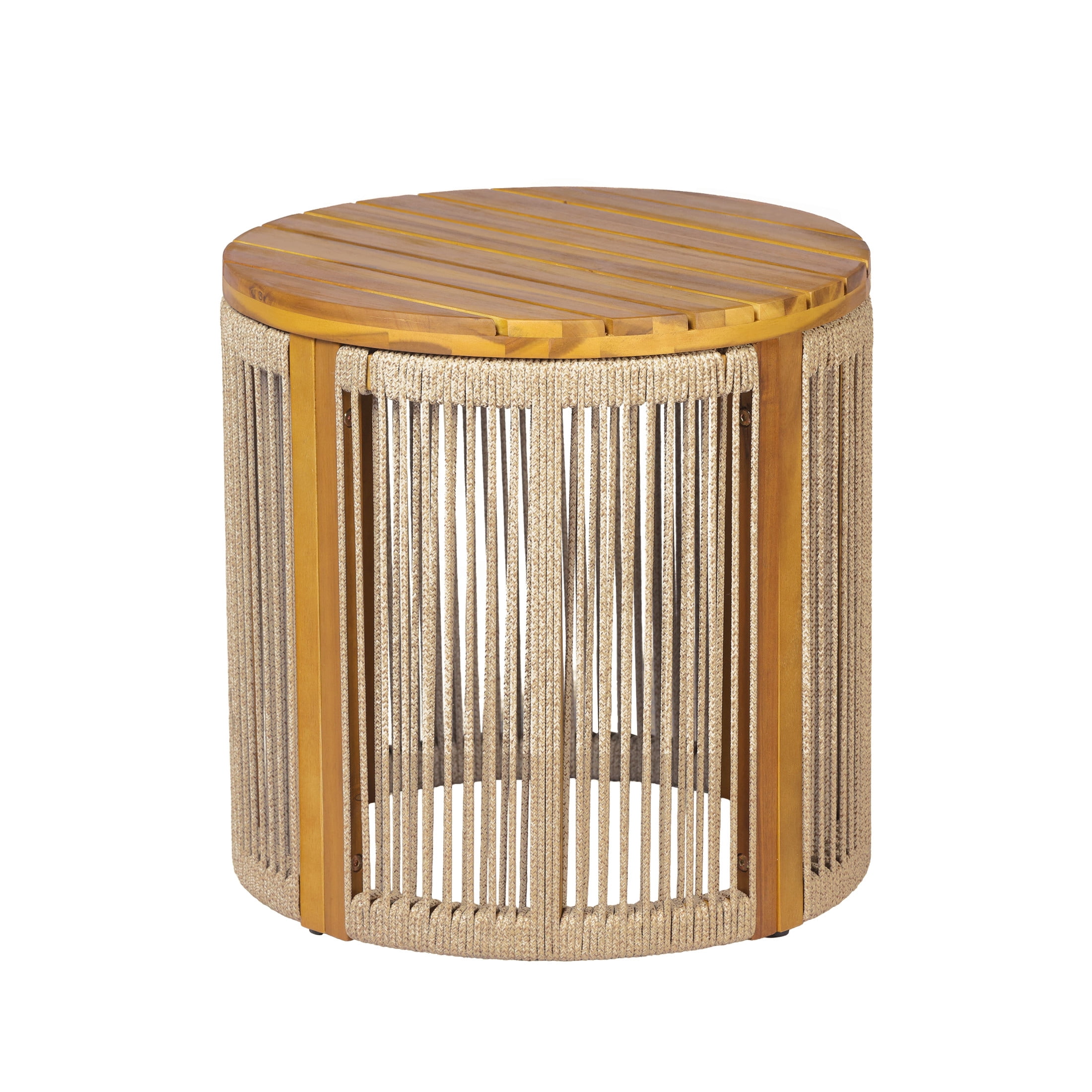 Christopher Knight Home 18" Bohemian Round Side Table, Acacia Wood Frame with Rope Accents, Brown