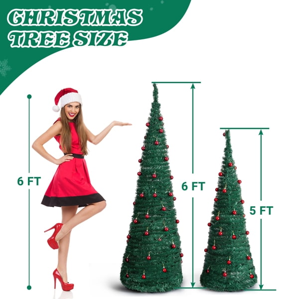 2-Pack Pop-Up Artificial Christmas Trees, 6FT and 5FT Green PVC Trees, for Home, Office, Entryway, Storefront