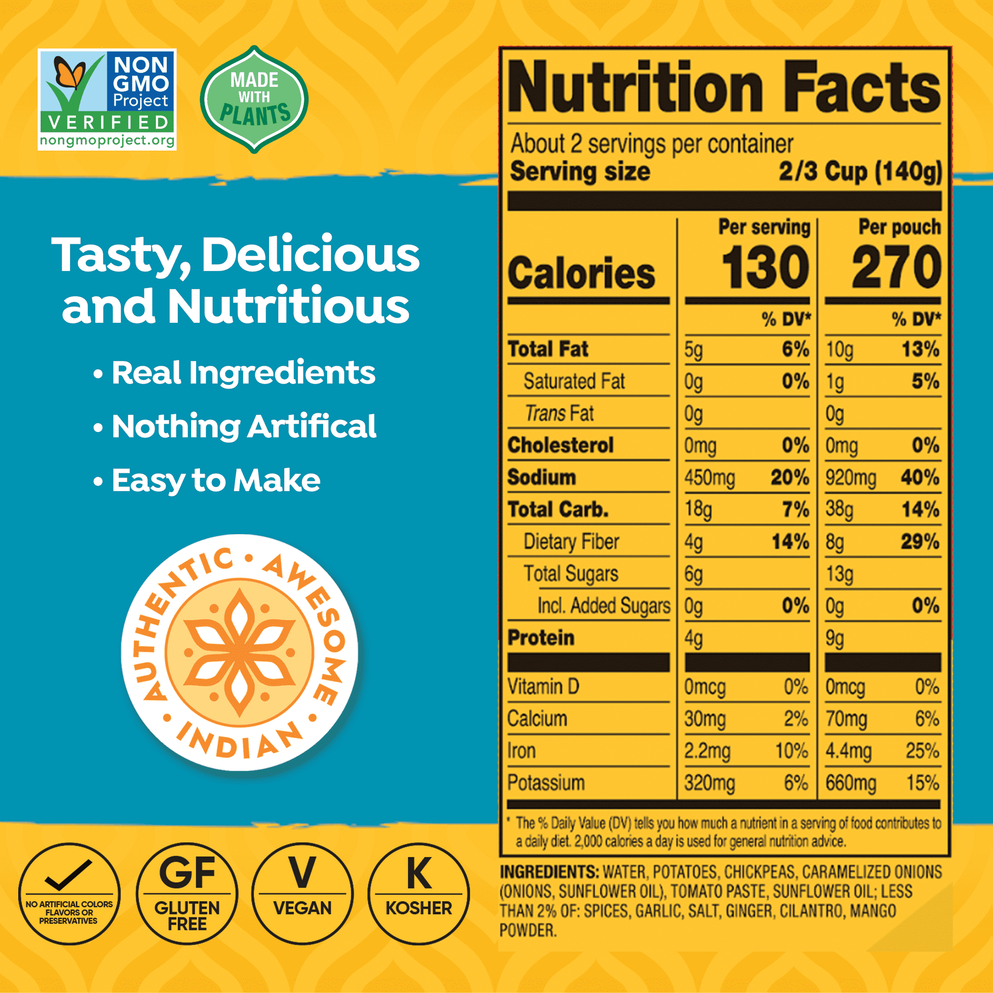 Pack of 6, Tasty Bite Bombay Potatoes Microwavable Pouch, 10 oz